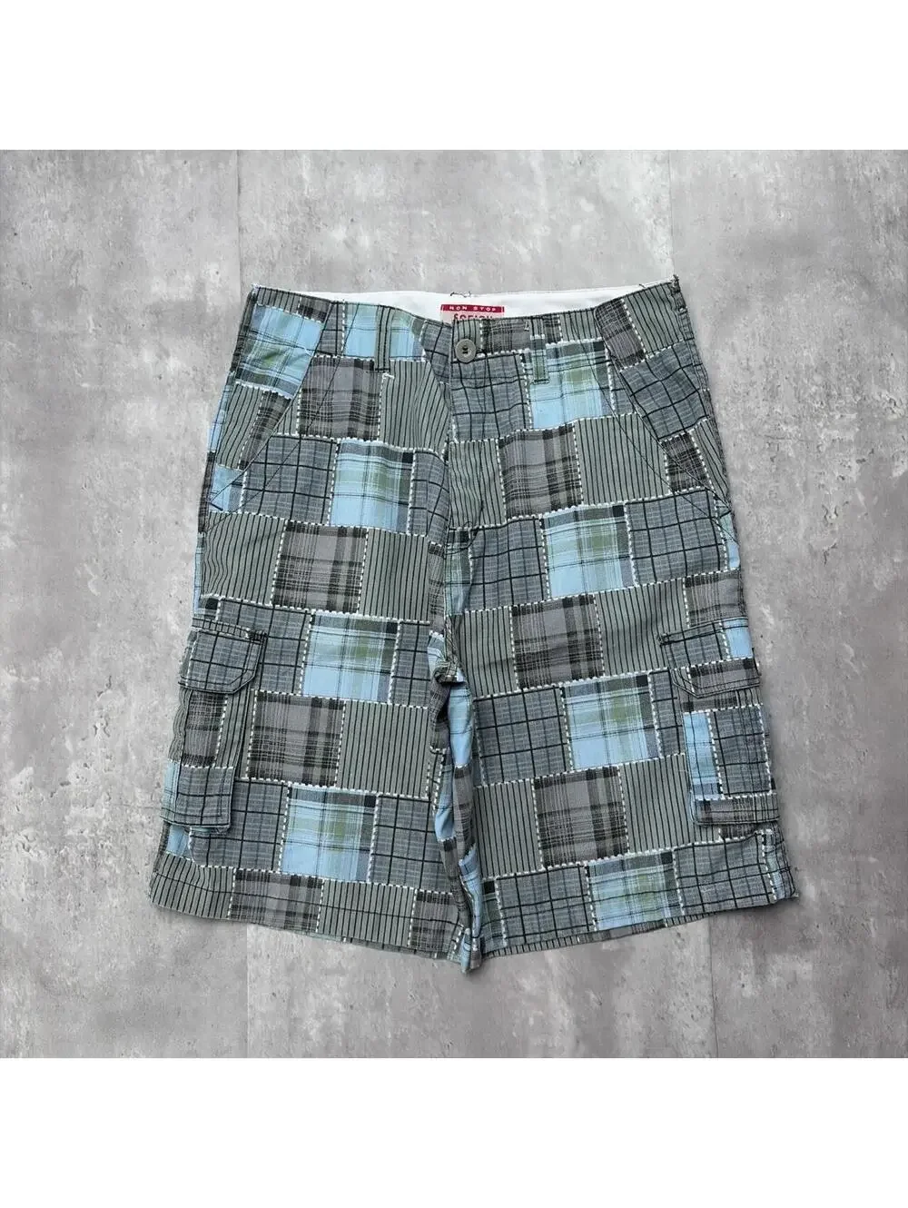 Y2K Teal Sofich Grunge Surf Plaid Baggy Cargo Skater Shorts